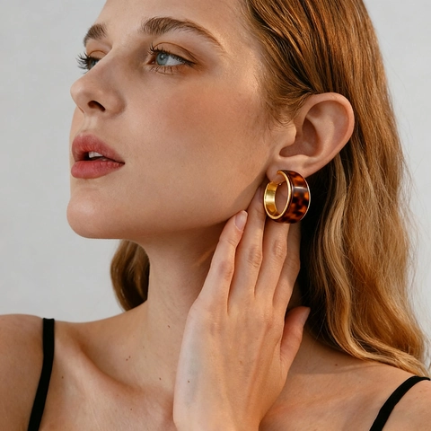 Retro Hars Hoop Oorbellen Met 925 Sterling Zilveren Oorsteker Geometrische C-Vorm Schildpad Mode Sieraden Voor Vrouwen