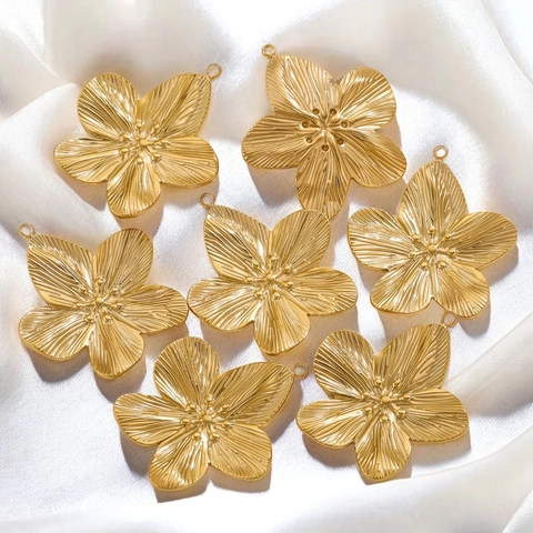 Flower Charms Stainless Steel Petal Floral Pendants Textured Metal DIY Jewelry Making Findings For Necklace Earrings
