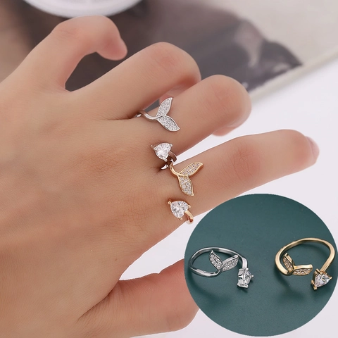 Mermaid Tail Open Ring Copper Heart Zircon Micro Pave Adjustable Minimalist Jewelry For Women