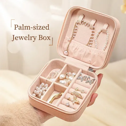 Portable PU Leather Jewelry Box Zipper Mini Travel Jewellery Case For Rings Earrings Necklace Soft Velvet Lining Organizer