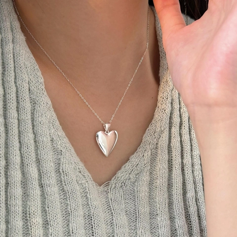 Collar Con Colgante De Corazón De Plata De Ley 925 Minimalista Pulido Espejo Estilo Coreano Joyería Elegante Mujer