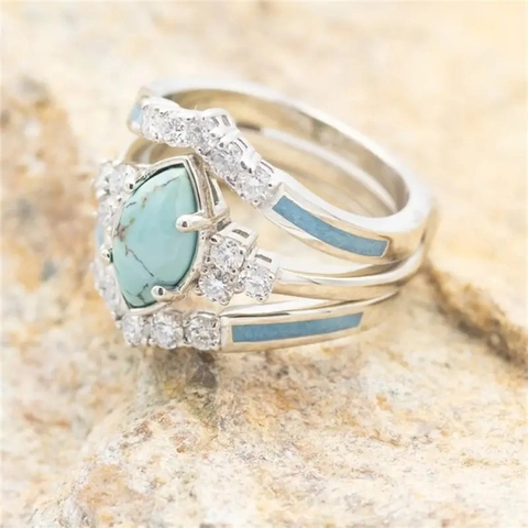 Boheemse Marquise Imitatie Turkoois Ringen Koper Zirkonia Retro Etnische Sieraden Voor Vrouwen