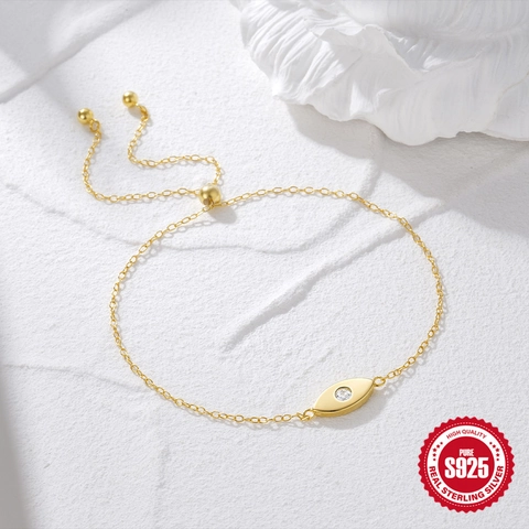 Bracciale Malocchio in Argento Sterling 925 per Donna Catena Regolabile Placcata Oro con Intarsio di Strass Gioielli Minimalisti Regalo
