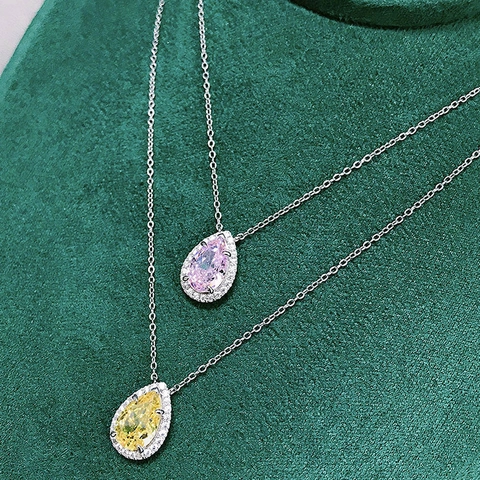 Elegante Druppel Hanger Ketting Peer Geslepen Zirkonia Koper Halo Sieraden Mode Fonkelend Accessoire Voor Dames Cadeau