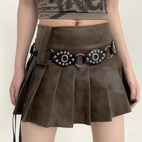 Y2K Vintage Punk PU Leather Waist Belt For Women Rivet O-Ring Decor Lace-Up Body Chain Wide Belt Harajuku Accessory