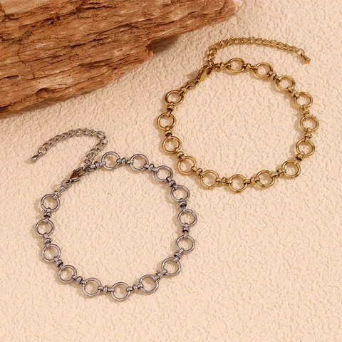 Tobillera De Cadena Redonda Minimalista Para Mujer De Acero Inoxidable Chapado En Oro De 14K Joyería De Pie Geométrica