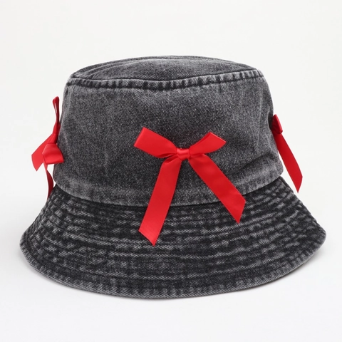 Cappello Da Pescatore In Denim Lavato Da Donna Con Fiocco In Nastro Di Raso Dolce Stile Coreano Protezione Solare