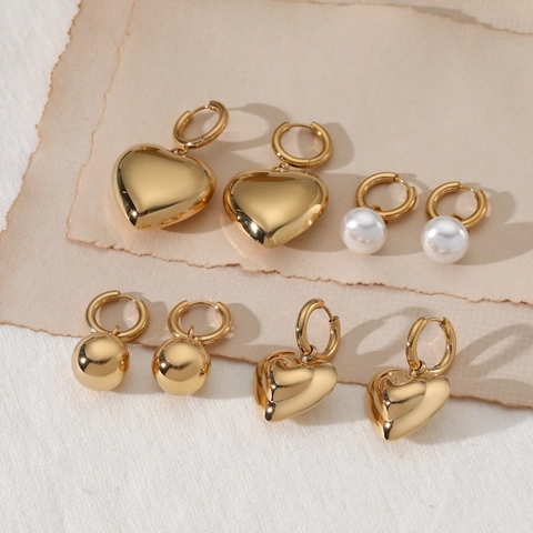 Orecchini In Acciaio Inossidabile Placcati Oro Cuore Geometrico Perla Artificial Pendente Gioielli Minimalisti Donna