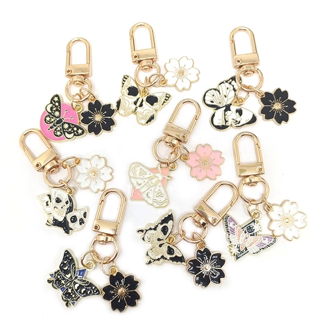 Portachiavi Farfalla Falena Moda Lega Smalto Teschio Fiore Ciliegio Ciondolo Borsa Charm Metallo Oro Novità