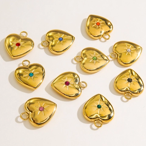 Colgantes De Corazón Acero Inoxidable Chapado En Oro 14K Zircon Charms Para Fabricación De Joyas Collar DIY Mujeres