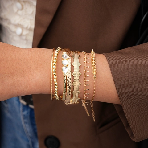 Bracciale Rigido In Lega Con Strass Bohémien Impilabile Geometrico Irregolare Multistrato Gioielli Di Moda Per Donna Elegante