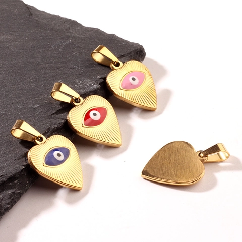 Evil Eye Herz Anhänger Edelstahl Vergoldet Gestreift Emaille DIY Schmuckherstellung Zubehör Für Halskette
