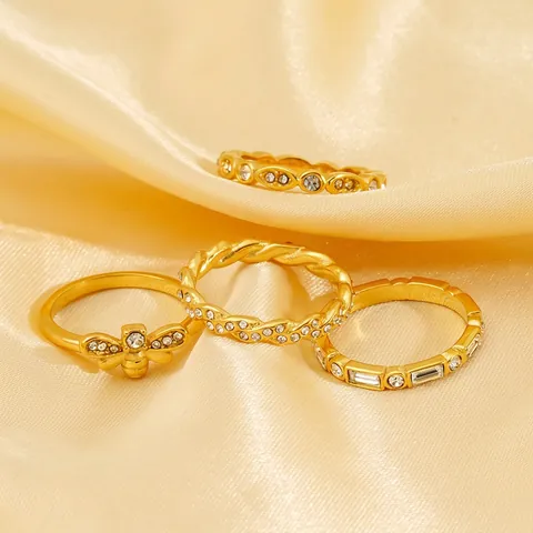 Anillos De Oro Para Mujer Chapados En Oro De 18K Acero Inoxidable Diamantes Abeja Geométrico Cuerda Trenzada Joyería INS