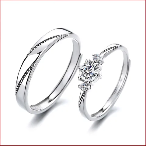 Matching Rings Elegant Copper Silver Color Adjustable Cubic Zirconia Accented Twisted Minimalist Jewelry For Lovers