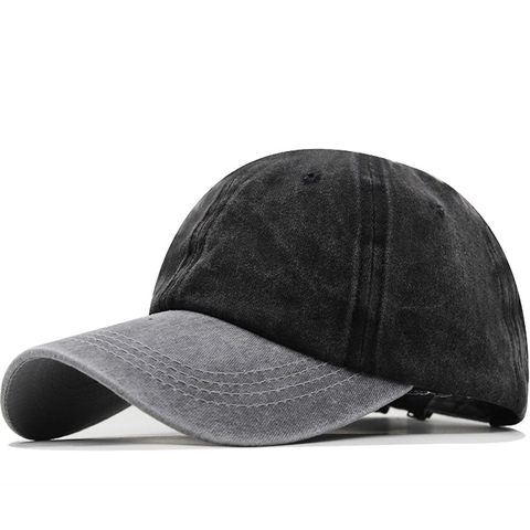 Cappello Da Baseball In Cotone Lavato Retro Distressed Colorblock Visiera Curva Regolabile Hip Hop
