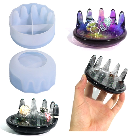 Molde Silicona Bandeja Palma Forma Mano Soporte Exhibición Joyas DIY Artesanía Resina Epoxi Organizador