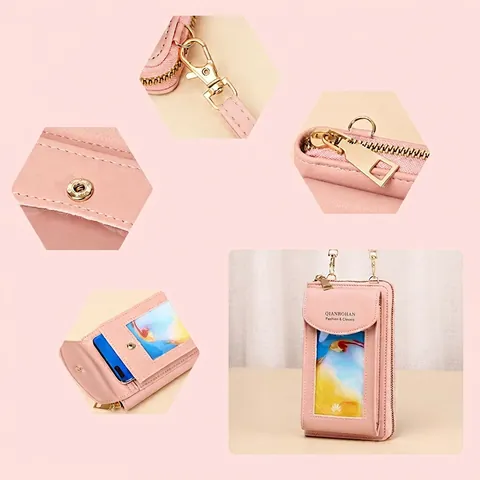 Women Crossbody Phone Bag PU Leather Touchscreen Window Small Shoulder Purse Multi-functional Adjustable Strap Street Trend