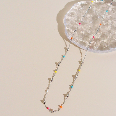 Stainless Steel Colorful Round Bead Necklace For Women Minimalist Ins Style Niche Design Jewelry