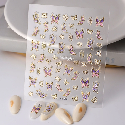 5D Embossed Nail Art Stickers Butterfly Flower Self Adhesive Gold Stamping Waterproof DIY Manicure Decoration