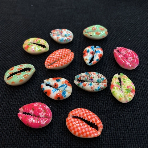 Printed Natural Conch Shell Beads With Slit Floral Plaid Pattern For DIY Jewelry Making Bracelet Necklace