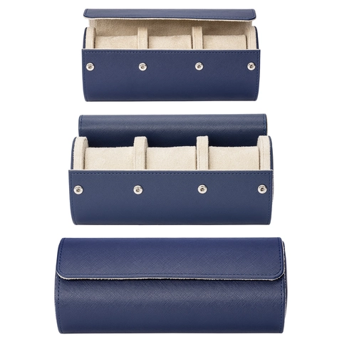 Luxury PU Leather Watch Roll Travel Case Portable Triple Slots Wristwatch Storage Box Jewelry Organizer With Snap Button Closure