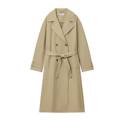 Dames Lange Trenchcoat Dubbele Rij Knopen Met Riem Khaki Twill Klassiek Elegant Bovenkleding Windjack Casual