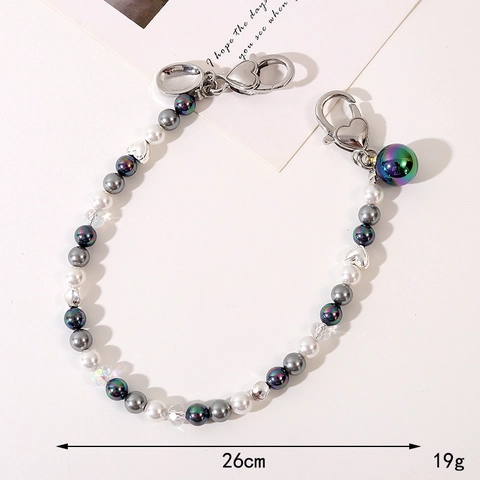 Fashion Elegant Artificial Pearl Beaded Phone Case Lanyard Bag Strap Charm With Heart Bowknot Alloy Keychain For Women