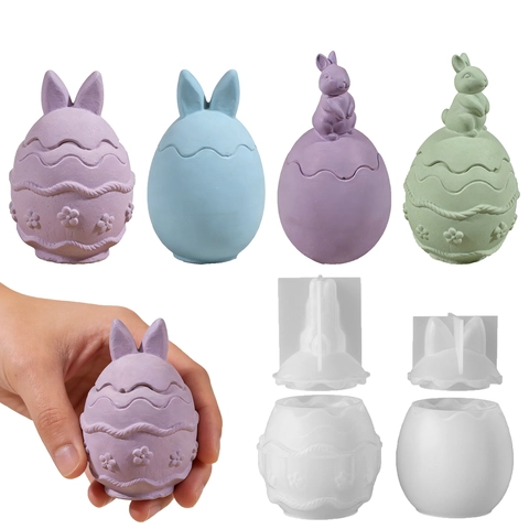 Easter Bunny Egg Storage Box Silicone Mold DIY Epoxy Resin Jewelry Organizer Jar Candle Cup Embossed Crafting Tool