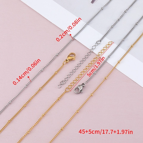 Base De Collier Chaîne À Billes En Acier Inoxydable Avec Fermoir Mousqueton Et Chaîne D Extension Pour Création De Bijoux DIY