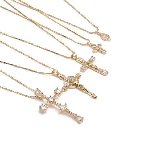 Collana Con Cendolo A Croce Crocifisso In Rame Placcato Oro Gioielli Religiosi Con Zirconi Incastonati Regalo Per Donne