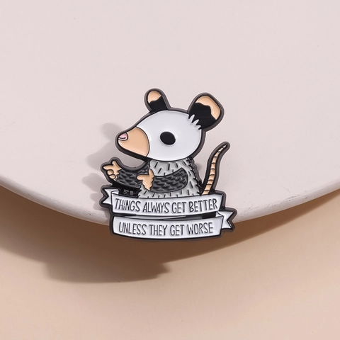 Funny Cartoon Opossum Zinc Alloy Enamel Brooch Quote Label Badge Clothes Accessories For Unisex Friend Punk Decorative Pin Gift