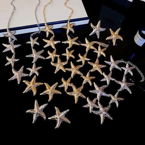 Strukturierte Metall Seestern Halskette Gehämmert Ozean Thema Schmuck Für Damen Gold Silber Plattiert Seestern Anhänger Mit Silberstecker