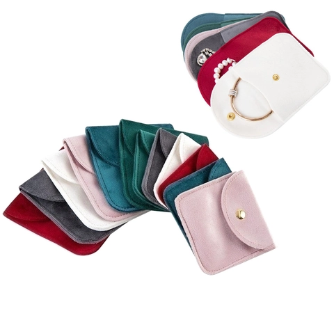 Velvet Jewelry Pouch Snap Button Closure Double Sided For Earring Necklace Ring Bracelet Storage Packaging Bag