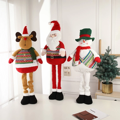 Christmas Plush Ornaments Long Legged Santa Claus Snowman Reindeer Knitted Fabric Home Holiday Party Desktop Decorations