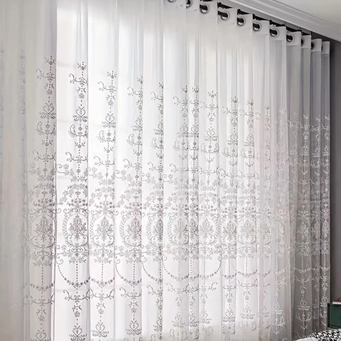 Modern Simple White Embroidered Sheer Curtain For Living Room Bedroom European Floral Lace Tulle Window Treatment Voile Curtain