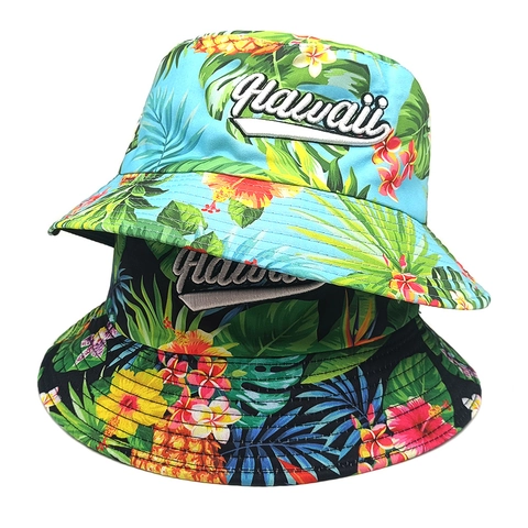Chapeau Bob À Broderie Hawaii Imprimé Floral Tropical Polyester Protection Solaire Pliable Respirant Chapeau Plage Hommes Femmes