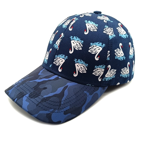 Casquette De Baseball Imprimé Cygne Polyester Visière Camouflage Ajustable Protection Solaire Chapeau Mode