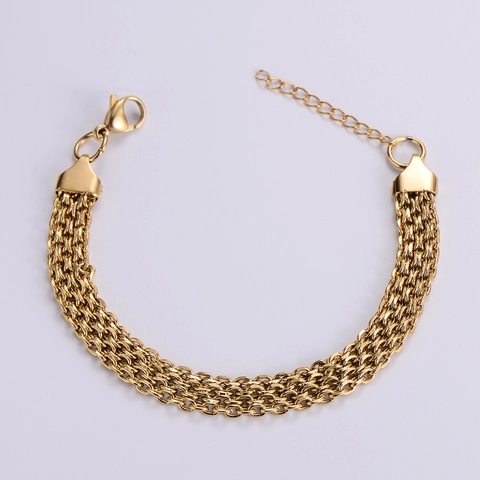 Pulsera De Cadena Tejida Cuadrada Acero Inoxidable 316L Chapado En Oro 18K Diseño De Nicho Multicapa Para Mujeres Joyería