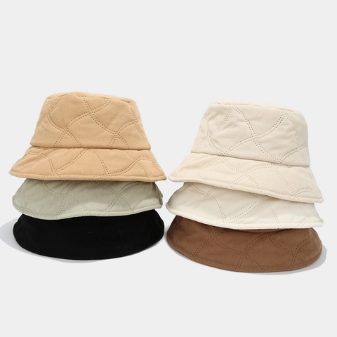 Sombrero De Pescador De Pana Acolchado Para Mujer Invierno Cálido Patrón De Diamante Color Sólido Moda Engrosada Gorra