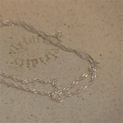 Collar De Cadena De Ola De Agua De Plata De Ley 925 Eslabones Finos Minimalistas Estilo Coreano Joyería Para Mujer