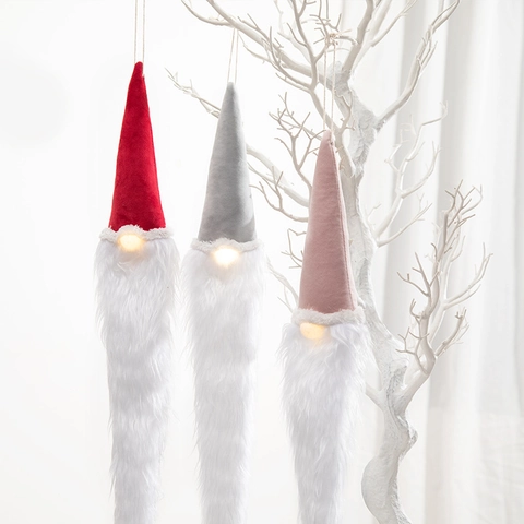 Christmas Gnome Hanging Ornaments LED Light Up Plush Tomte Long Beard Nordic Style Festive Holiday Party Home Decor
