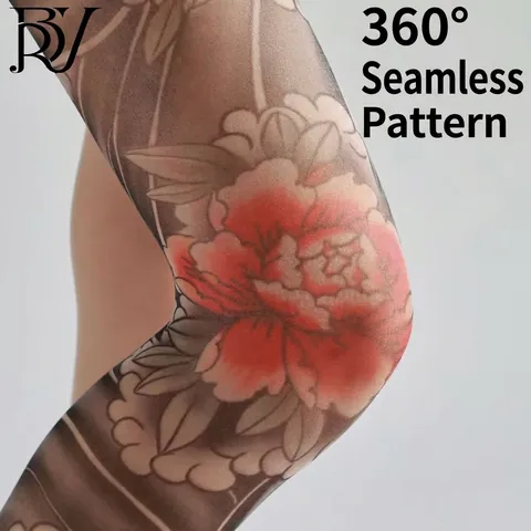 Collants Imprimés Tatouage Réaliste Transparents Haute Élasticité Femmes Gothique Pivoine Koi Dragon Motif Streetwear