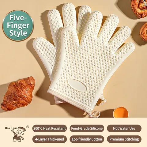 Guantes De Horno De Silicona Resistentes Al Calor Cocina Antideslizantes Superficie Texturizada Forro Algodón Horneado