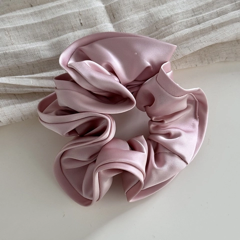 Large Satin Fabric Scrunchies Wood Ear Edge Elastic Hair Ties French Vintage Solid Color Ponytail Holder For Women