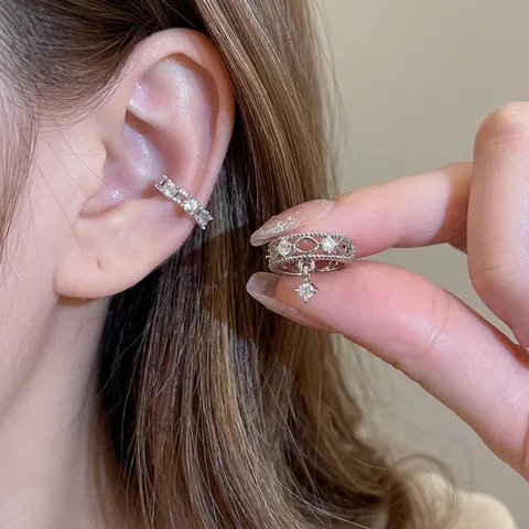 Zircon Ohrmanschette Kupfer Clip On Ohne Ohrloch Koreanischer Stil Stern Blume Herz Eleganter Schmuck Für Damen Mädchen
