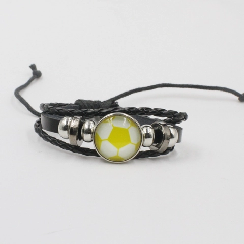 Men Multi Layer PU Leather Bracelet Stainless Steel Beads Sports Football Basketball Adjustable Jewelry