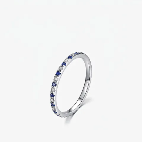 Eternity Band Ring 925 Sterling Silver Colorful Zircon Micro Inlaid Minimalist Stackable Finger Jewelry For Women