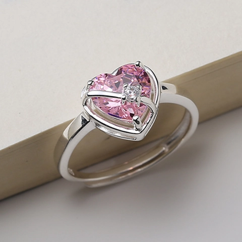 Anello Regolabile In Rame Con Cuore Rosa E Strass Per Donna Stile Coreano Delicato Gioielli Di Moda Regalo