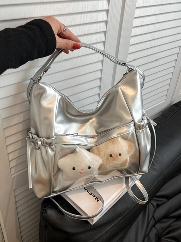 Itabag Transparent Window PU Leather Shoulder Bag Large Capacity Crossbody Backpack With Plush Star Charms Y2K Harajuku