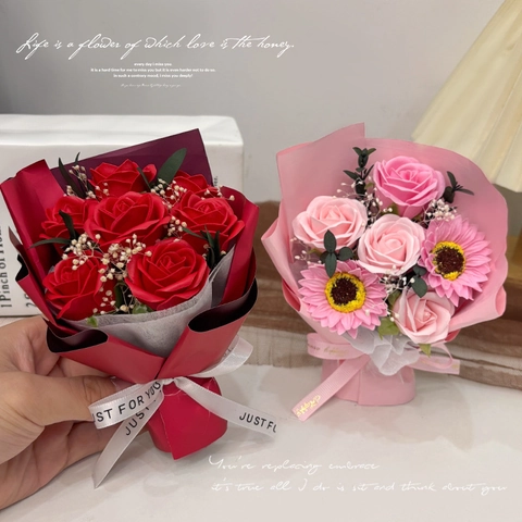 Bouquet Di Fiori Di Sapone Simulazione Rosa Girasole Garofano Regalo Floreale Artificiale Per San Valentino Festa Della Mamma Scatola Elegante
